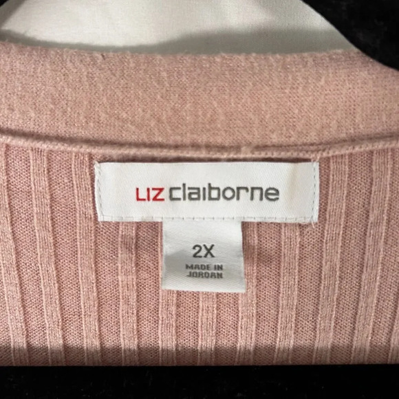Liz Claiborne Cardigan Women's 2X Pink Ribbed Button Front Vneck Long Sleeve - Picture 4 of 8